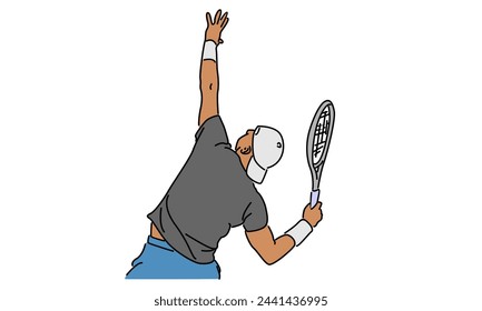 line art color of tennis player vector illustration