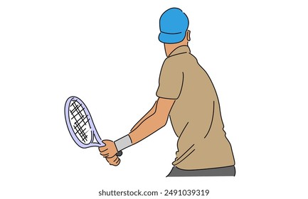 line art color of tennis player vector illustration