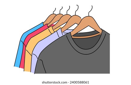 line art color of t-shirt hanging on clothing rack