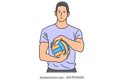 line art color of volleyball player vector illustration