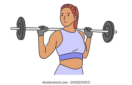 line art color of weightlifter woman vector illustration