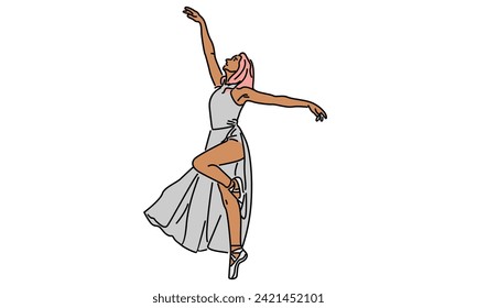 line art color of woman ballet dancer vector illustration