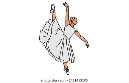 line art color of woman ballet dancer vector illustration