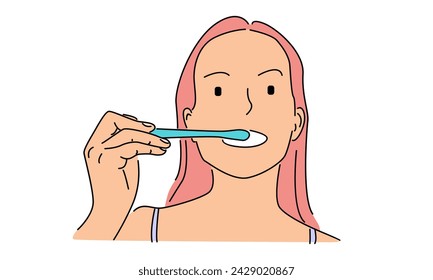 line art color of woman brushing her teeth