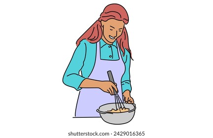 line art color of woman cooking food