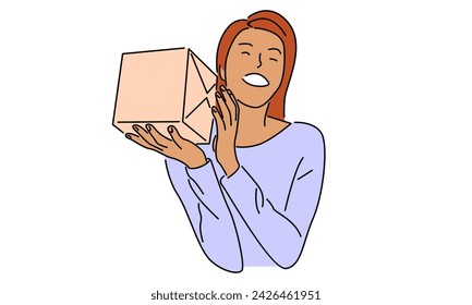 line art color of woman with gift box