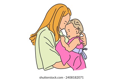 line art color of woman hold her baby. Happy Mother day