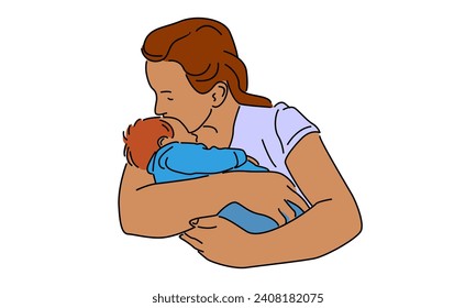 line art color of woman hold her baby. Happy Mother day