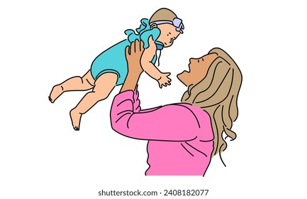 line art color of woman hold her baby. Happy Mother day