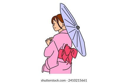 line art color of woman holding umbrella