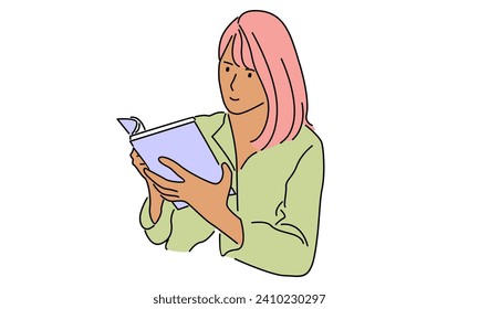 line art color of woman reading book