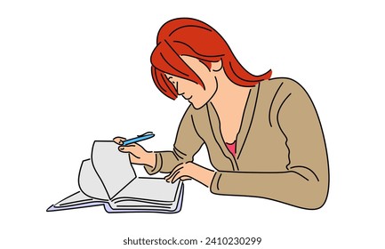 line art color of woman reading book