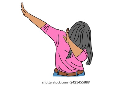 line art color of woman set Dab dance vector illustration