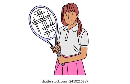 line art color of woman tennis player