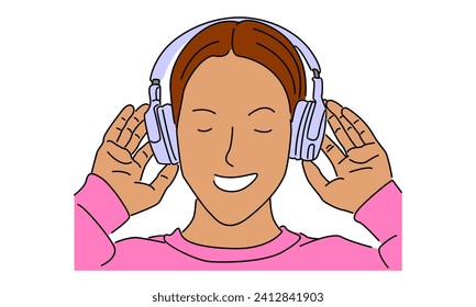 line art color of woman wearing a headphone vector illustration