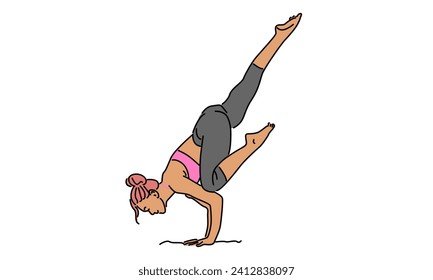 line art color of woman in a yoga pose vector illustration