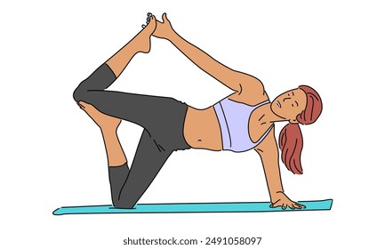 Line art color of Woman Yoga Pose