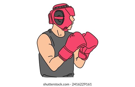 line art color of young man boxer vector illustration