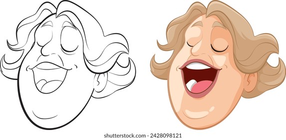 From line art to colored, happy cartoon face