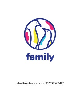 line art colorful abstract penguin family logo design, vector graphic symbol icon illustration creative idea