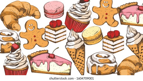 Line art colorful sweets composition