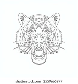 A line art coloring book of a tiger head illustration 