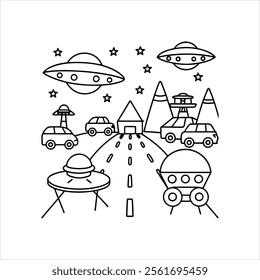 Line art Coloring books Space adventure Spaceship Traffic Jam