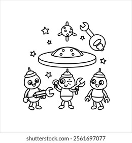 Line art Coloring books Space adventure Alien Spaceship Repair