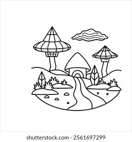 Line art Coloring books Space adventure Alien Planet Landscape