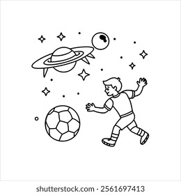 Line art Coloring books Space adventure  Alien Soccer Game in Space