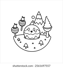 Line art Coloring books Space adventure alien planet with ice cream mountains candy trees