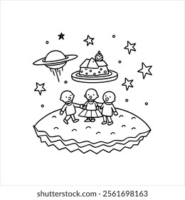 Line art Coloring books Space adventure  Alien Family Picnic