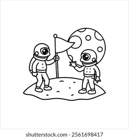 Line art Coloring books Space adventure Alien Astronauts Exploring a Moon