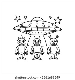 Line art Coloring books Space adventure alien species posing heroically in front of their spaceship