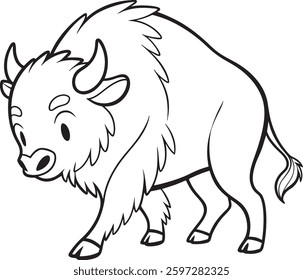 Line art coloring pages for kids for brain development. Bison outline vector illustration and ready for print.