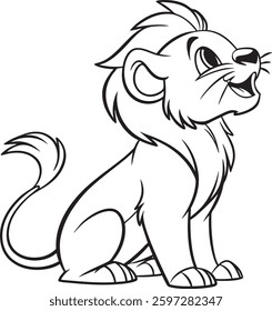 Line art coloring pages for kids for brain development. Lion outline vector illustration and ready for print.