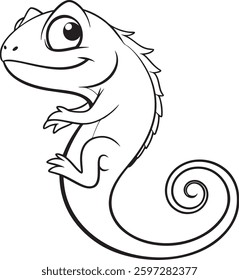 Line art coloring pages for kids for brain development. Lizard outline vector illustration and ready for print.