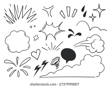 Line art comic effect explosive splash smoke, doodle
