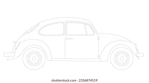 Line Art eines kompakten, in Deutschland entworfenen Autos 