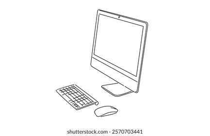 line art of computer monitor working desk illustration