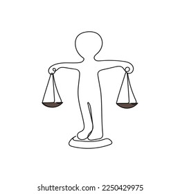 Carácter de concepto de arte de línea de un hombre. Derecho de la justicia y concepto judicial.
