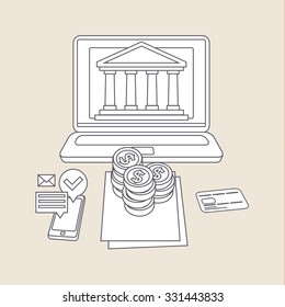 Line art concept of internet banking. Vector illustration