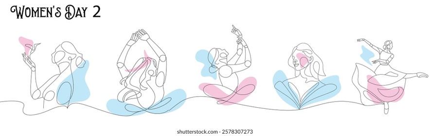 Line art concept vector of Women's Day, International Women's Day, line art composition.