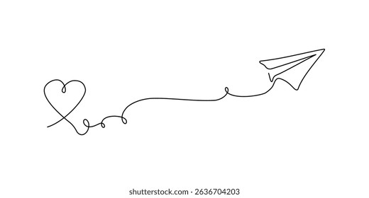 Line art continuous icon plane heart outline illustration one sketch calendar vector. doodle line art travel single lineart trip paper time background agenda business schedule airplane drawing drawn