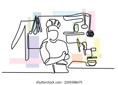 Line art cookery poster. Chef vector art