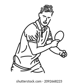 line art of cool posing man playing ping pong in style