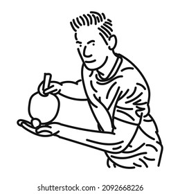 line art of cool posing man playing ping pong in style