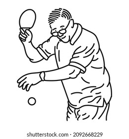 line art of cool posing man playing ping pong in style