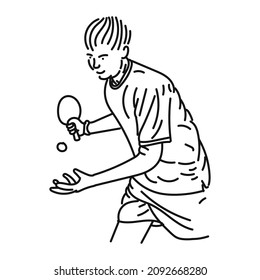 line art of cool posing man playing ping pong in style