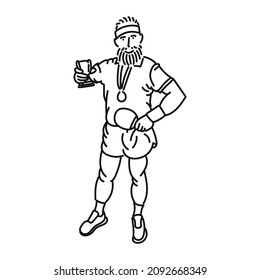 line art of cool posing man playing ping pong in style